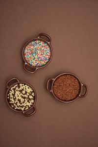 High angle view of candies on table