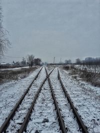 Snow covered landscape against sky