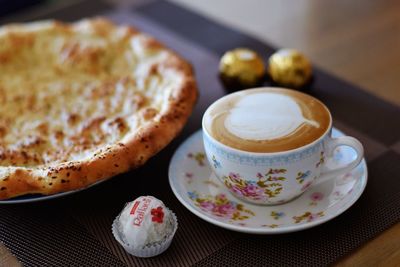 High angle view of coffee on table