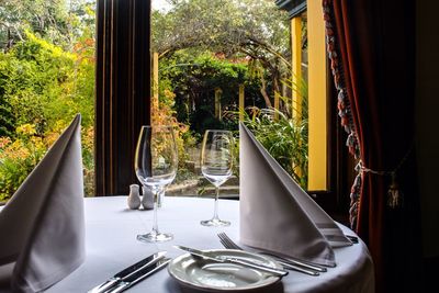 Arranged dining table in restaurant