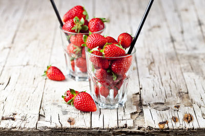 Close-up of strawberries on table