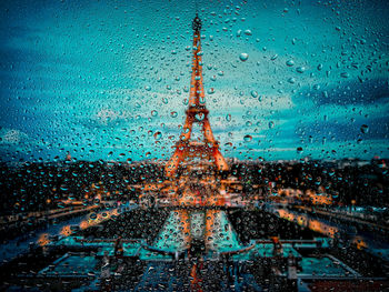 Aerial view of city buildings during rainy season