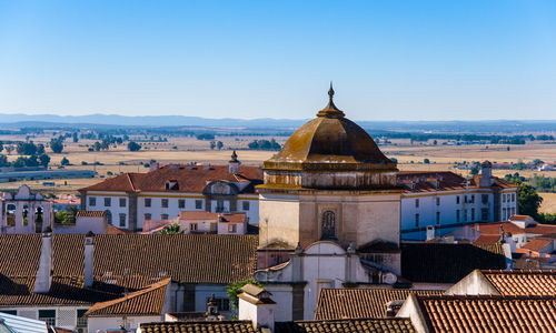 High angle view of townscape against sky in city