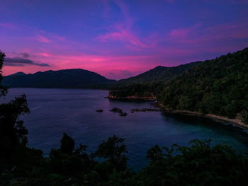 Scenic view of lake against sky during sunset