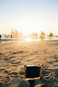 Camera on beach in boracay island
