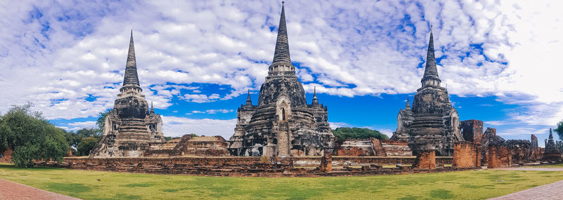 Panoramic view of old temple building against sky