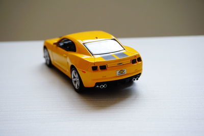 Close-up of toy car on table