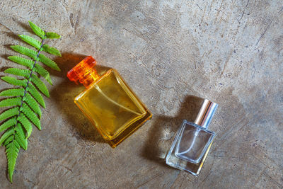 High angle view of wine in bottle