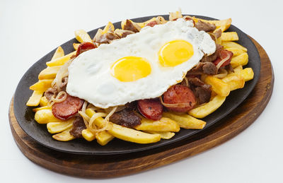 High angle view of breakfast served in plate