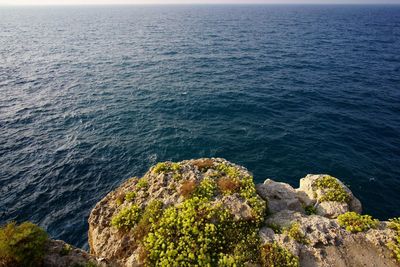 High angle view of rock formation in sea