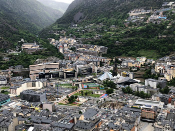 High angle view of buildings in town.  lockdown at andorra.