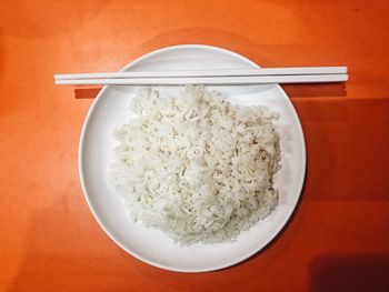 High angle view of food in bowl on table