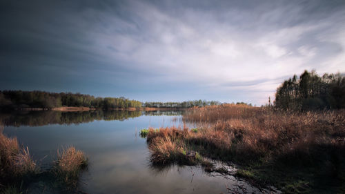 Scenic view of lake against sky