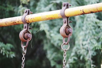 Close-up of padlock on chain