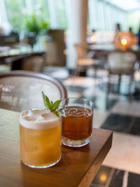 Close-up of beer in glass on table