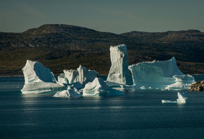 Scenic view of sea and icebergs