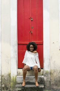 Beautiful model posing for the photo on the streets of pelourinho. salvador, bahia, brazil.