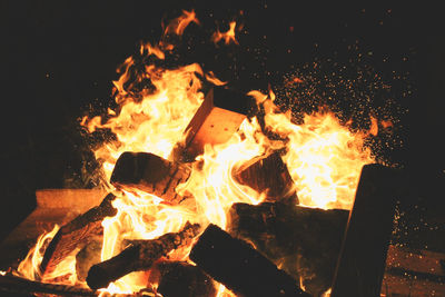 Close-up of bonfire at night