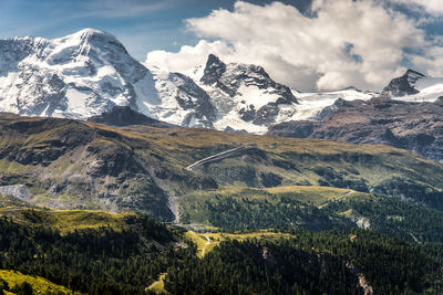 Scenic view of snowcapped mountains against sky