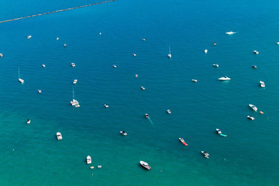 High angle view of boats in sea