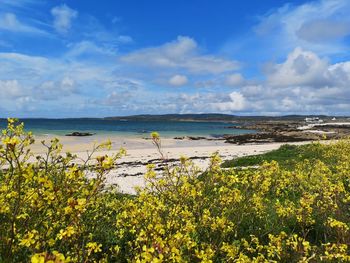Scenic view of sea against cloudy sky