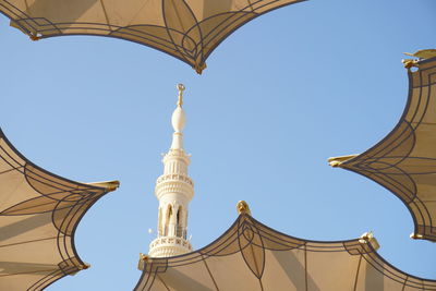 Low angle view of a building against clear blue sky