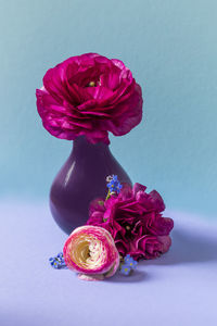 Close-up of pink rose on table