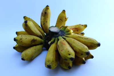 Close-up of fruits against blue background