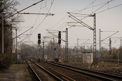 Railway tracks against clear sky