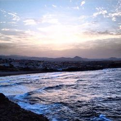 Scenic view of sea against sky during sunset