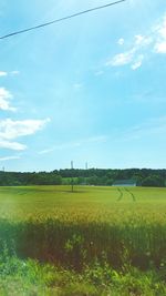 Scenic view of field against blue sky