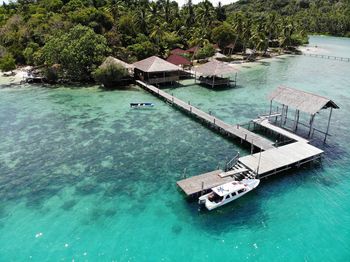 High angle view of swimming pool by sea