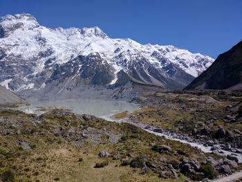 Scenic view of snowcapped mountains against sky