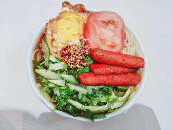 High angle view of breakfast served in plate