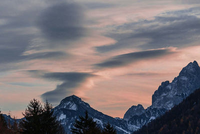 View of mountain against cloudy sky during sunset