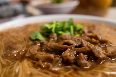 Close-up of meal served on table