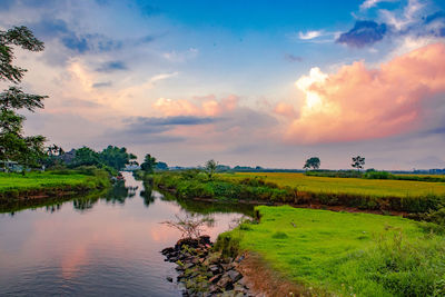 Scenic view of field against sky during sunset