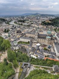 High angle view of buildings in city