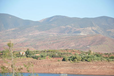 Scenic view of field against clear sky