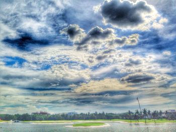 Scenic view of field against cloudy sky