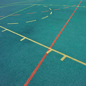 High angle view of markings on basketball turf