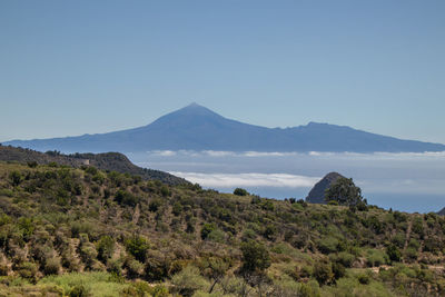 Scenic view of mountains against clear sky