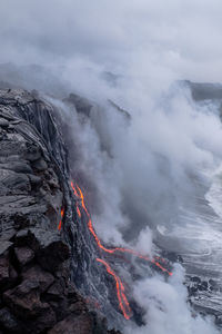 View of lava on volcanic crater