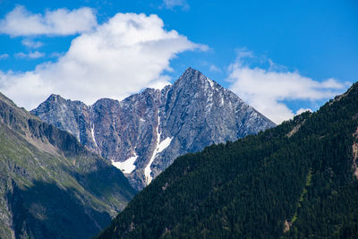 Panoramic view of snowcapped mountains against sky