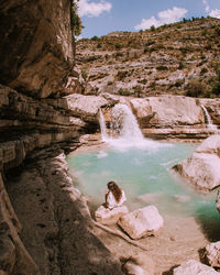 Scenic view of waterfall