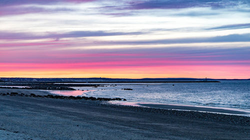 Scenic view of beach against dramatic sky