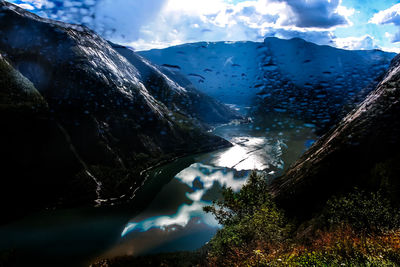 Scenic view of snowcapped mountains against sky