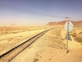 Railroad track against clear sky at wadi rum