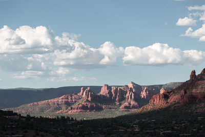 Panoramic view of rock formations on landscape against sky