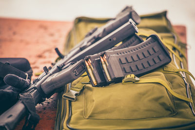 Close-up of tire on table